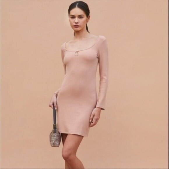Reformation Elias Ribbed Mini Dress | Serenade Pink | Size L | Bodycon Preowned - Picture 1 of 5